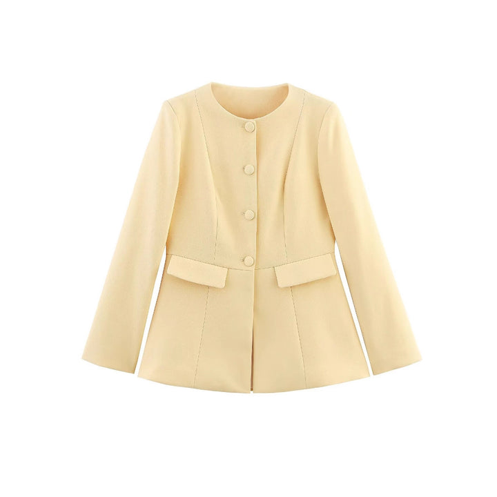 Damen nan taillierter knopfblazer mit Rundhalsausschnitt und angedeuteten Pattentaschen Drune