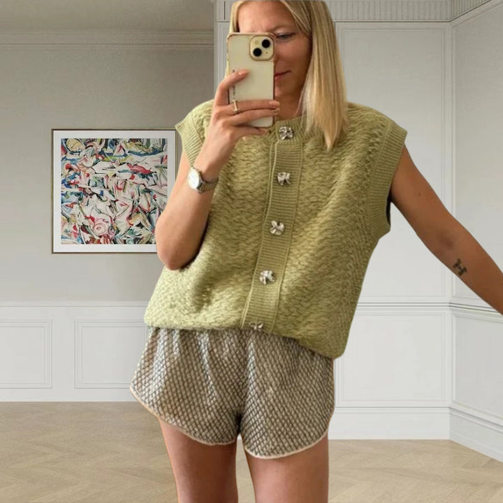 Damen Strickweste mit dekorativen Knöpfen und elegantem Schnitt Drune