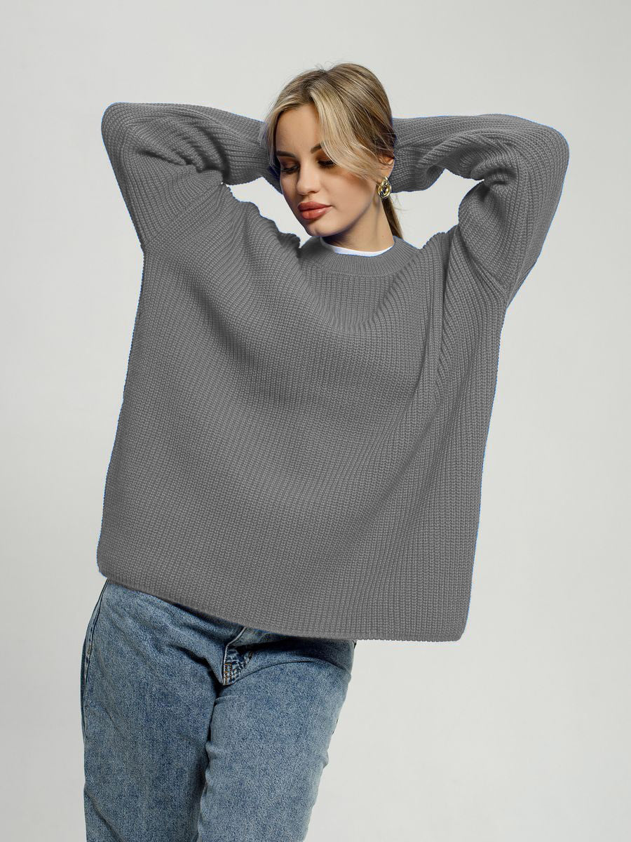 Damen Grob gestrickter Komfortpullover mit Rundhalsausschnitt Drune