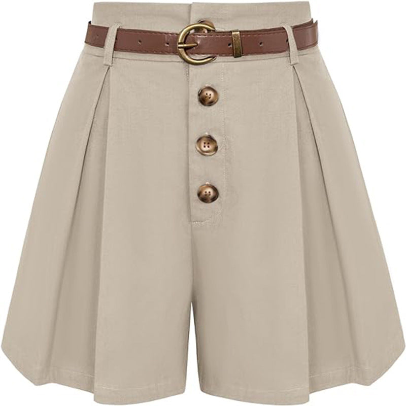 Damen Plissee-Cargo-Shorts mit hohem Bund und dekorativem Gürtel Drune