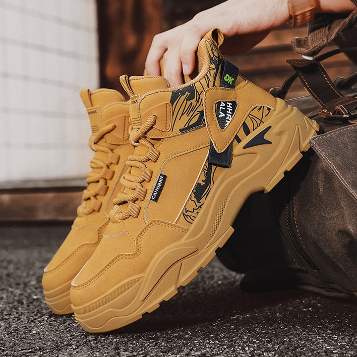 Herren robuste Outdoor-Chunky-Sneaker mit wattierter Knöchelmanschette, verblockter Plateau-Sohle und dekorativem Overlay-Detail Drune