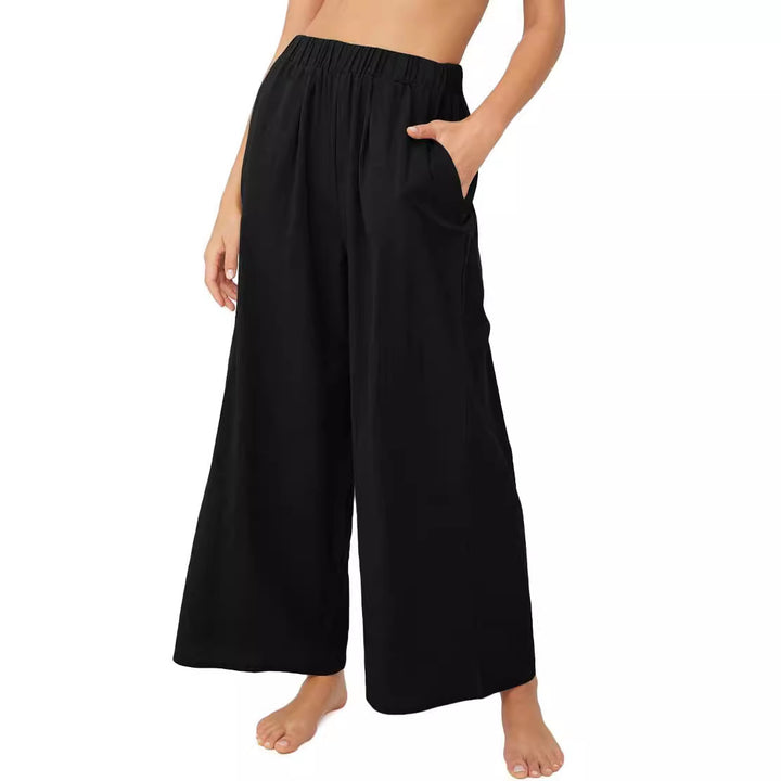 Damen Leichte Palazzo-Hose mit weitem Bein, elastischem Bund und Eingrifftaschen Drune