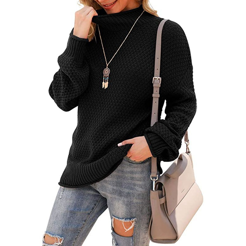 Damen Grobstrickpullover mit hohem Kragen und strukturierter Oberfläche Drune