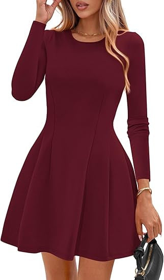 Damen Langärmeliges A-Linien Skaterkleid mit figurschmeichelnden Nähten Drune