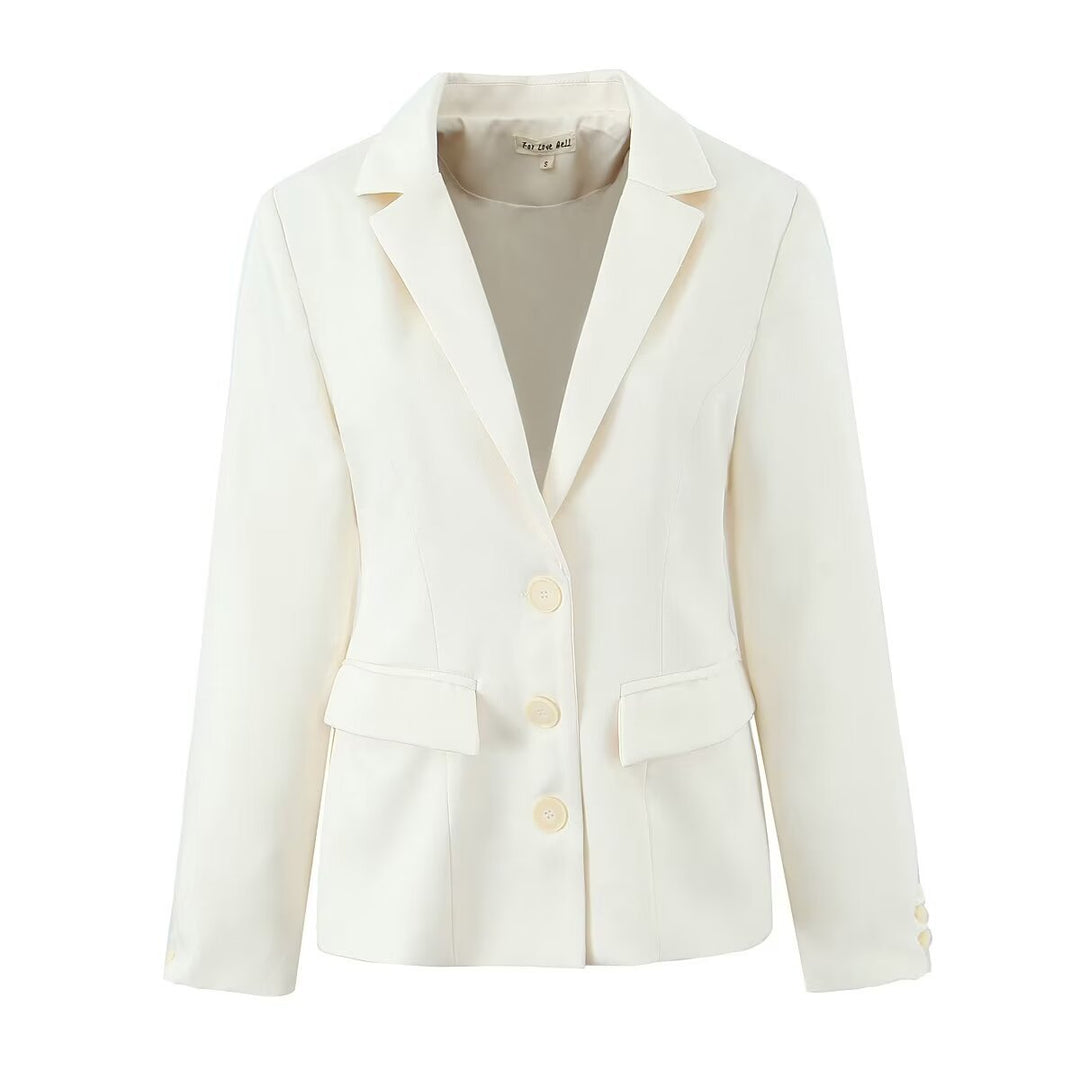 Damen nan taillierter Einreihiger Blazer mit Wiener Nähten, Pattentaschen und dekorativen Knöpfen Drune