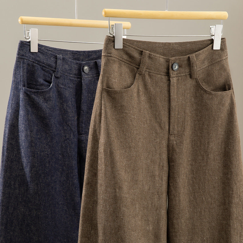 Damen Weite High-Waist-Jeanshose mit Bügelfalte und Umschlagsaum Drune