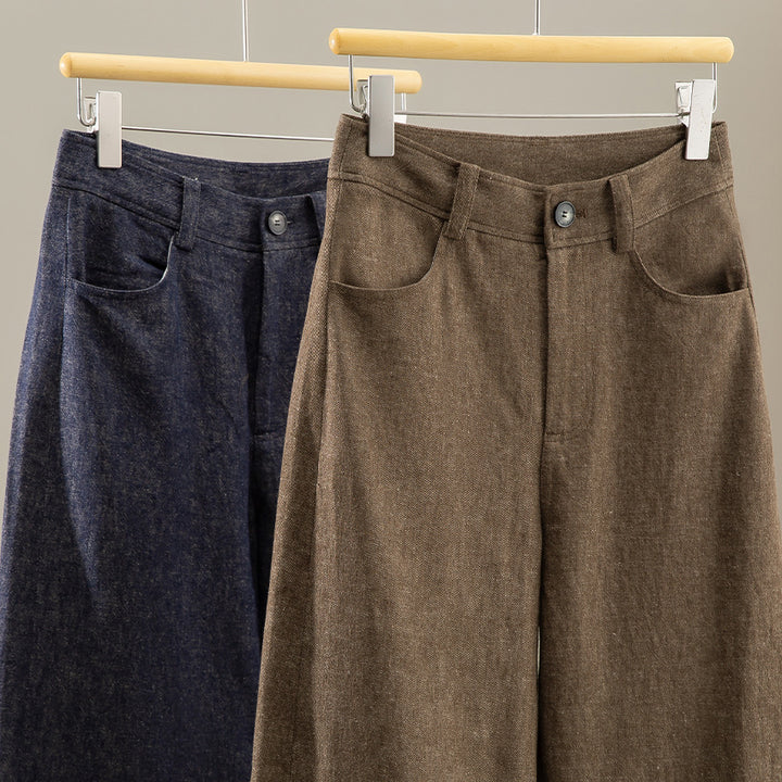 Damen Weite High-Waist-Jeanshose mit Bügelfalte und Umschlagsaum Drune