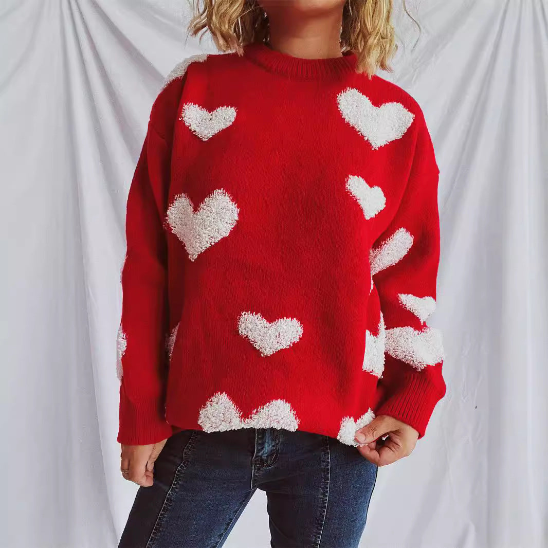 Damen Strickpullover mit herzförmigen Applikationen Drune