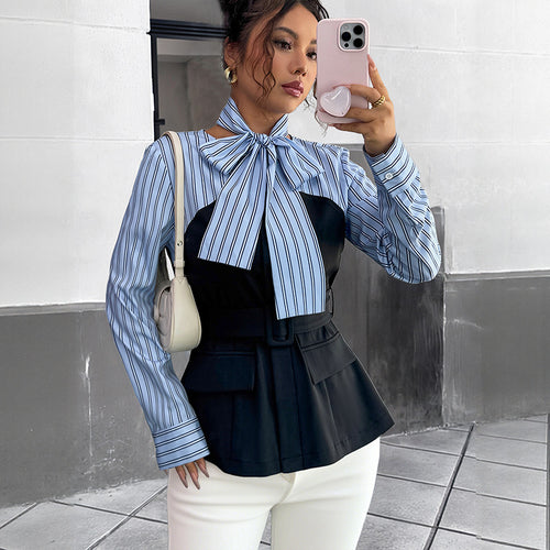 Damen Modische Bluse mit Schleifendetails Drune