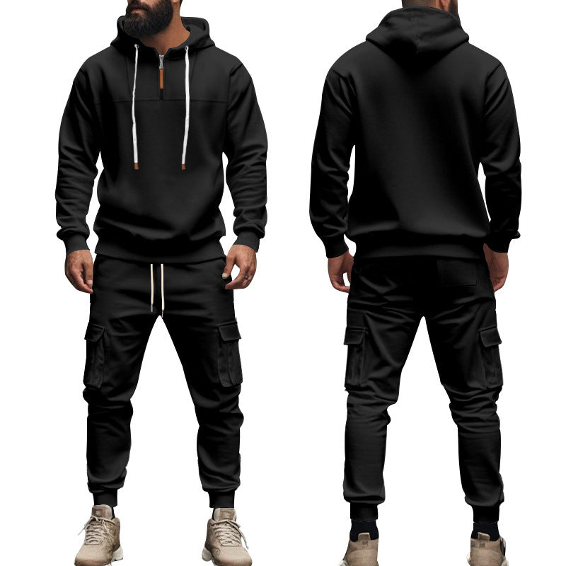 Herren nan Cargo-Joggingset mit Halbzip-Kapuzenpullover und Kordelbund-Cargohose Drune