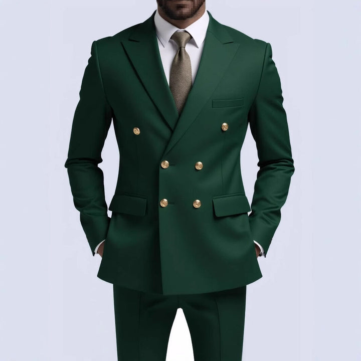Herren nan doppelreihiger Slim-Fit Anzug mit goldenen Zierknöpfen und schmaler Businesshose Drune
