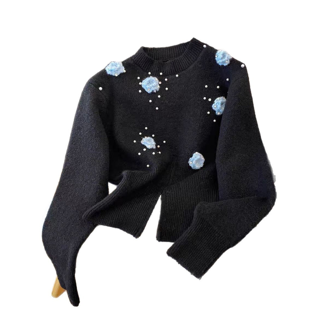 Damen Modischer Pullover mit floralen Applikationen Drune