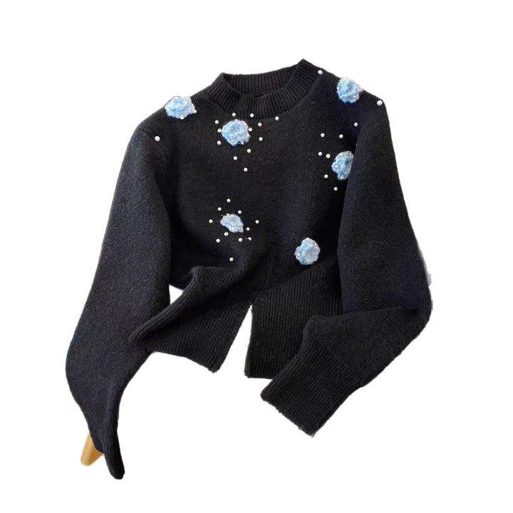 Damen Modischer Pullover mit floralen Applikationen Drune