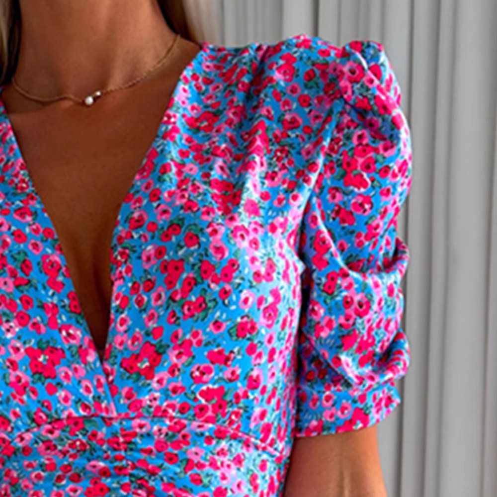 Damen Bluse mit Puffärmeln und floralem Muster Drune