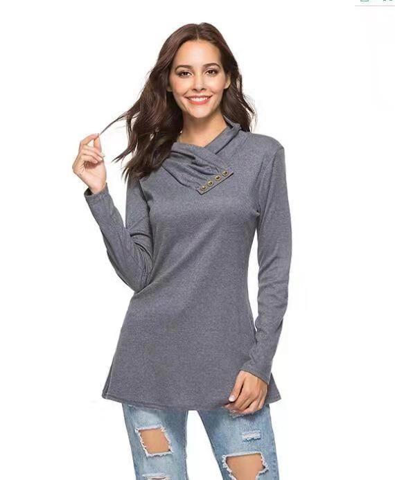 Damen Kuscheliger Langarm-Pullover mit modernem Stehkragen und dekorativen Knopfdetails Drune