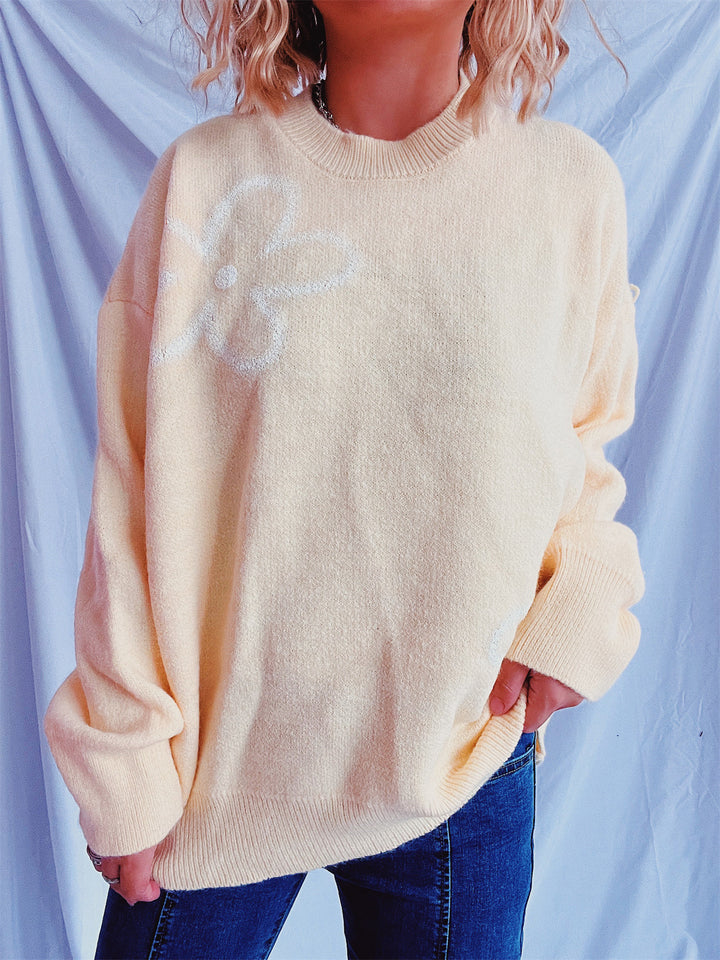 Damen lässiger Strickpullover mit floralem Design und oversized Schnitt Drune