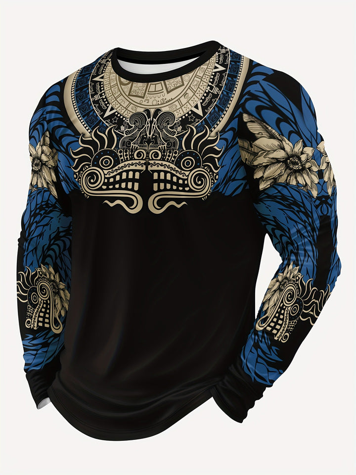 Herren Sportliche Langarmshirt mit einzigartigem Aztekenmotiv Drune