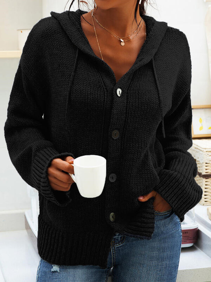 Damen Grobstrickcardigan mit Kapuze und großen Knöpfen Drune