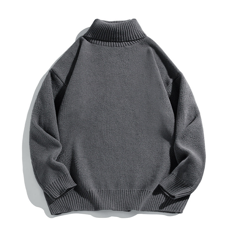 Unisex Lässiger Rollkragenpullover aus Feinstrick mit geripptem Kragen Drune