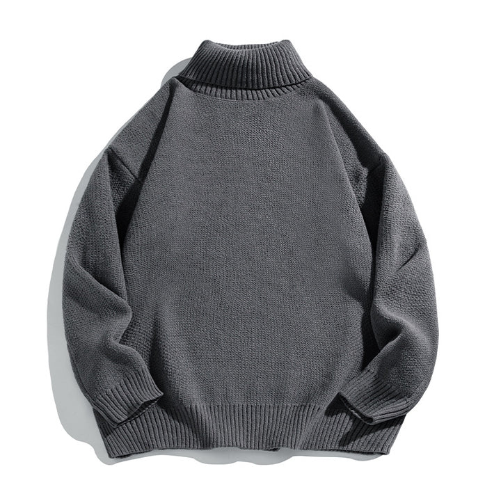 Unisex Lässiger Rollkragenpullover aus Feinstrick mit geripptem Kragen Drune