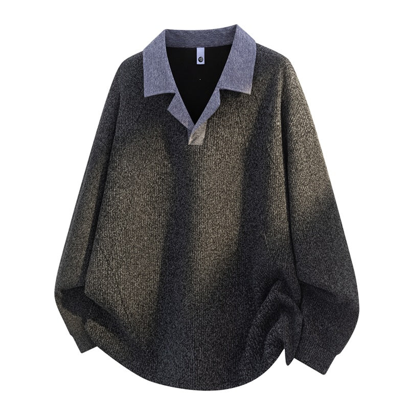Unisex Oversize-Strickpullover mit kontrastierendem Polokragen und Halbsteg-Knopfleiste Drune