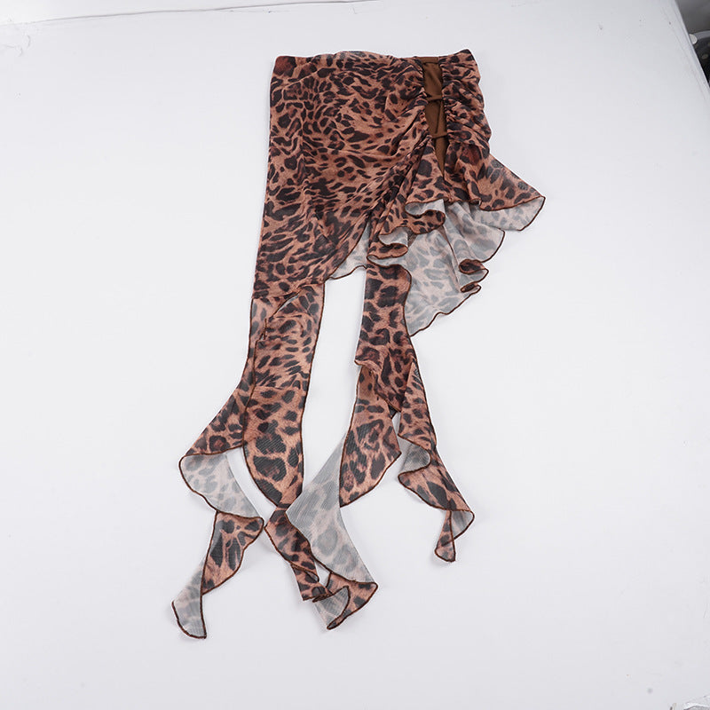 Damen elegante Rüschenshorts im Leopardenmuster Drune