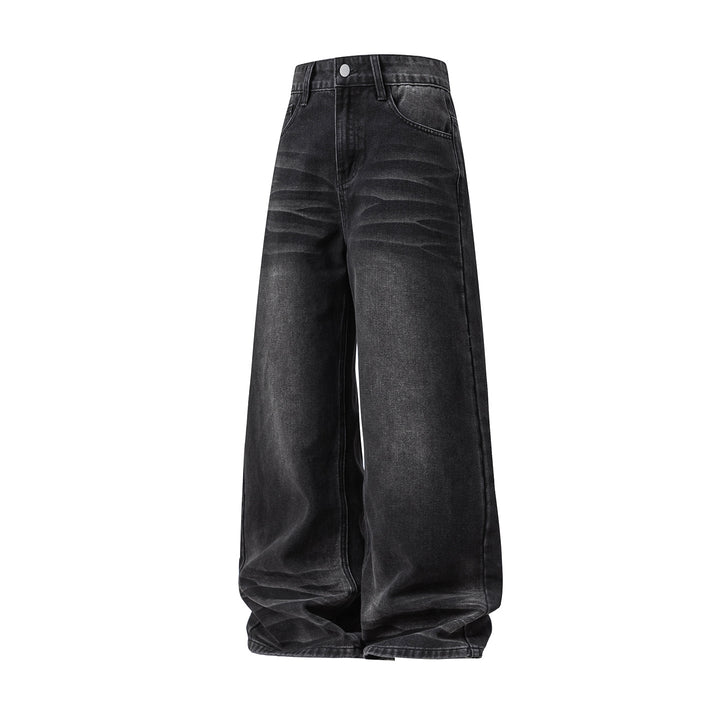 Damen Ultraweite hochgeschnittene Denim Palazzohose im Baggy Schnitt mit Vintage Wascheffekt Drune