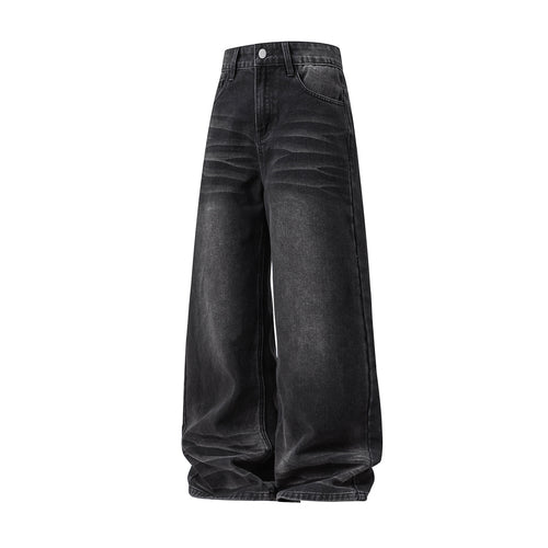Damen Ultraweite hochgeschnittene Denim Palazzohose im Baggy Schnitt mit Vintage Wascheffekt Drune