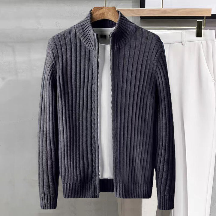 Herren Modischer Rippenstrickpullover mit hohem Kragen Drune