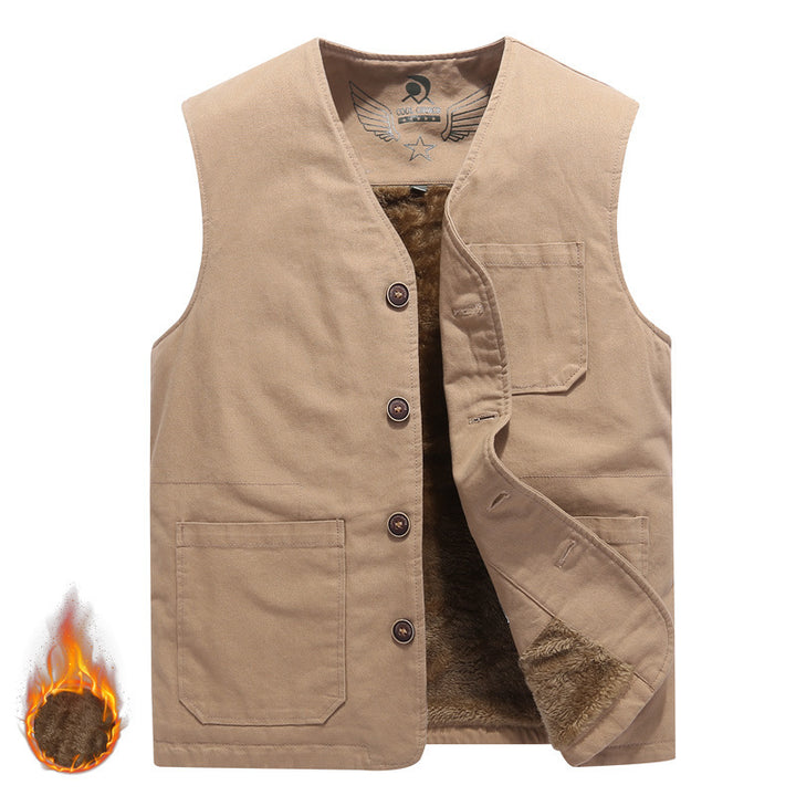 Herren Ärmellose Canvas‑Teddyweste mit wärmender Fleece‑Innenlage und aufgesetzten Taschen Drune