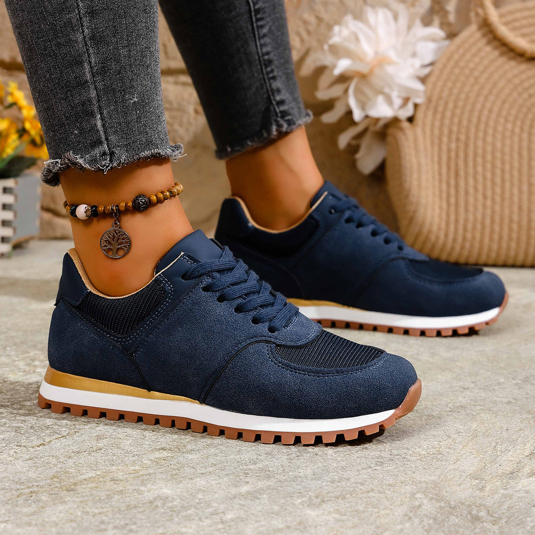 Damen leichte Retro-Lauf- und Freizeitsneaker mit gepolstertem Komfortfußbett und griffiger Profilsohle Drune