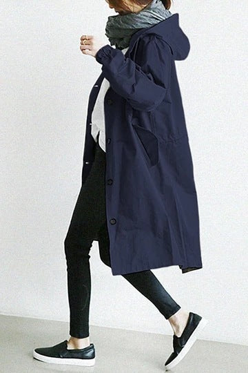 Damen nan leichter oversized Parka-Mantel mit Kapuze, Taillenzug und seitlichem Gehschlitz Drune