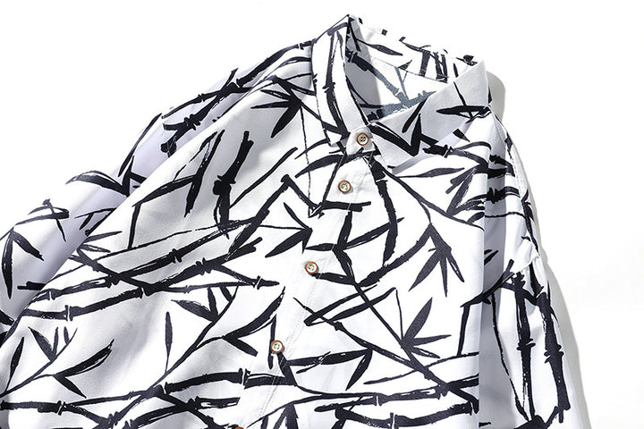 Herren Locker geschnittenes Hemd mit Allover Bambus-Print und Kentkragen Drune