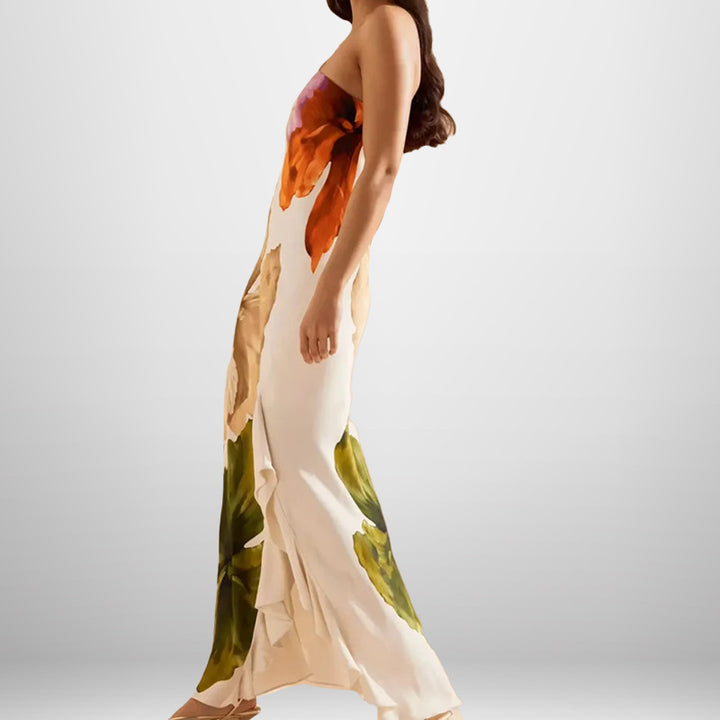 Damen Maxikleid mit Blumenmuster und asymmetrischem Ausschnitt Drune