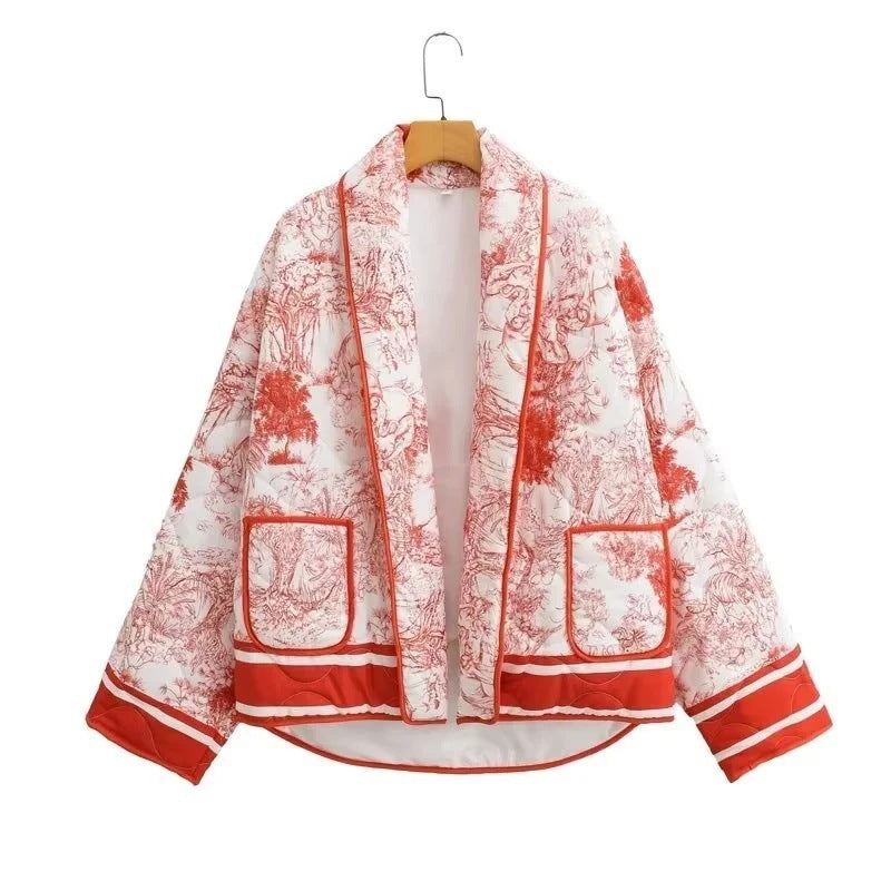 Damen Steppjacke mit floralem Design und eleganten Taschen Drune