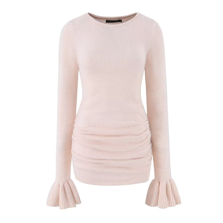Damen Figurbetonter Feinstrick-Pullover mit geraffter Taille und Volantärmeln Drune