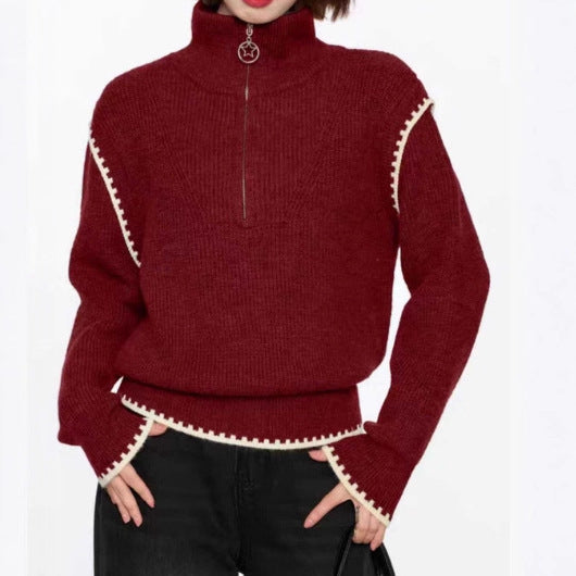 Damen modischer Pullover mit hochgeschlossenem Kragen und besonderen Ärmelabschlüssen Drune