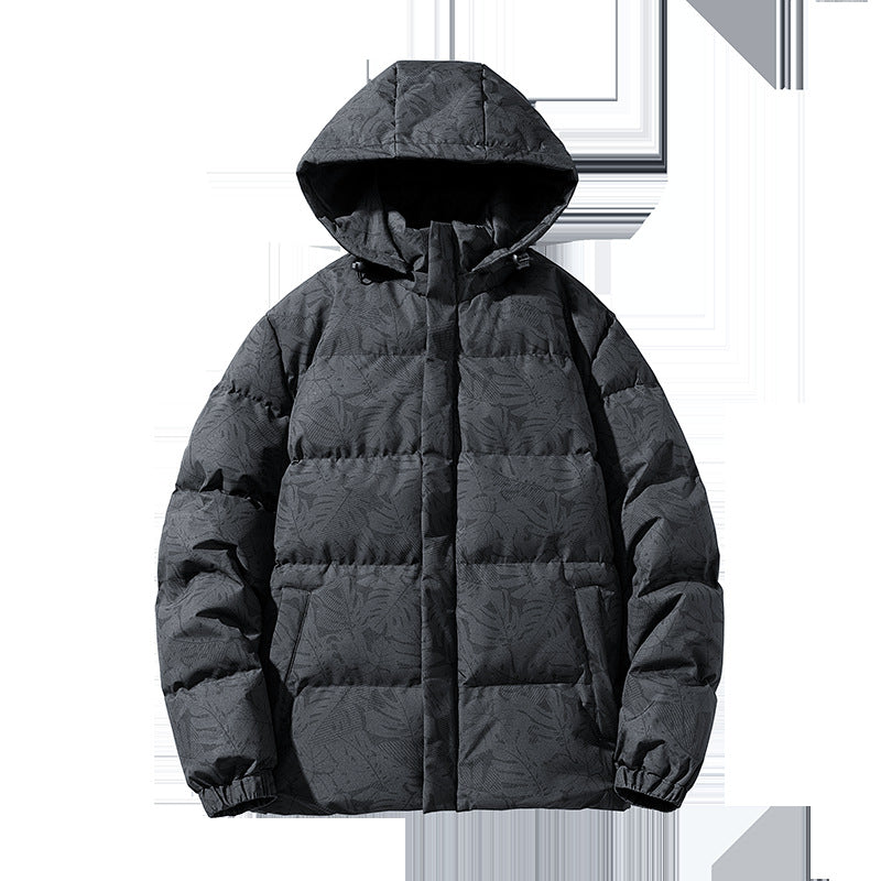 Herren gesteppte Daunenoptik-Kapuzenjacke mit botanischem Allover-Print, windabweisender Außenhülle und thermischer Synthetikfüllung Drune
