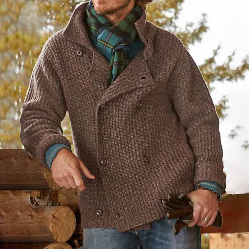 Herren Doppelreihiger Grobstrick-Cardigan mit Schalkragen und Rippenstruktur Drune