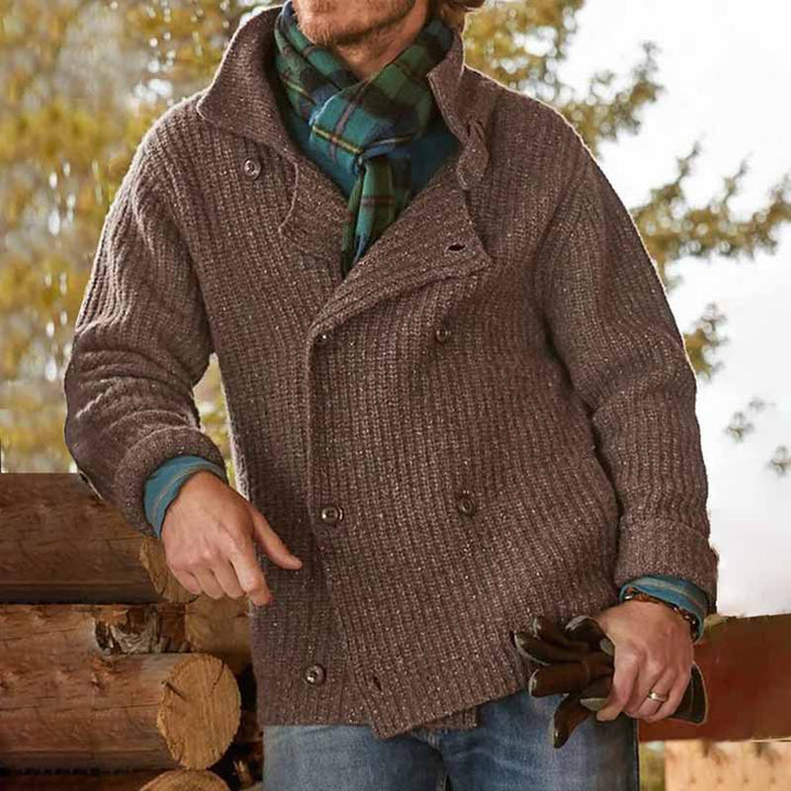 Herren Doppelreihiger Grobstrick-Cardigan mit Schalkragen und Rippenstruktur Drune