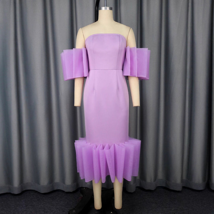 Damen Elegantes Kleid mit voluminösen Rüschenärmeln Drune