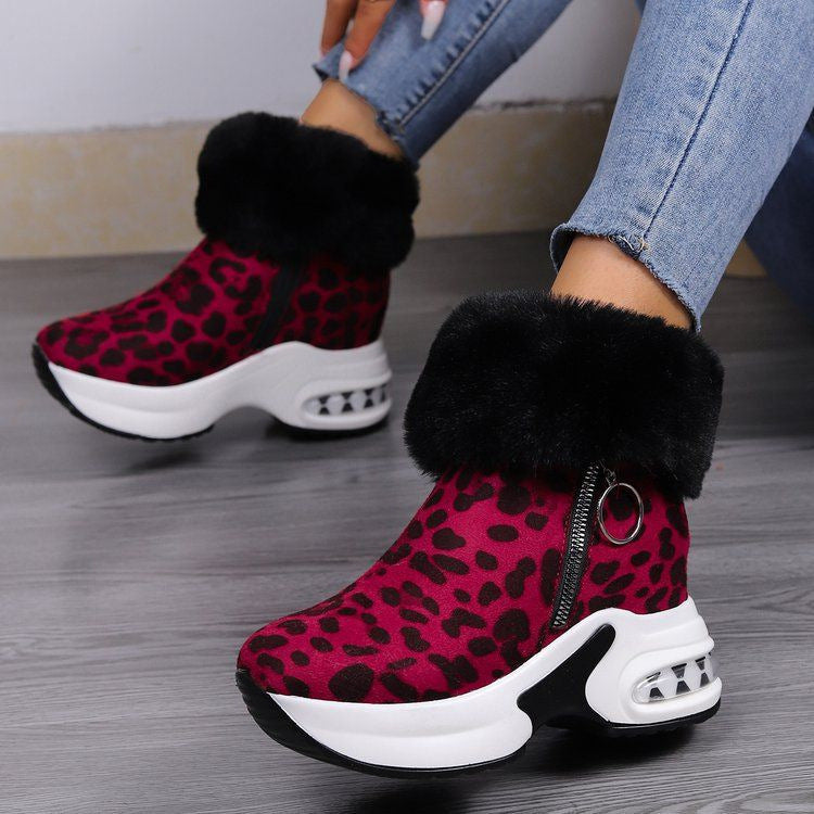 Damen Keilabsatz-Sneaker-Stiefelette mit Teddy-Kragen und Reißverschluss Drune