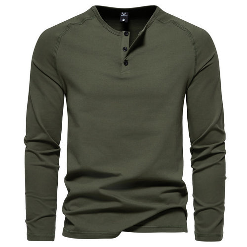 Herren nan langärmeliges Henley-Shirt aus Baumwollmischung mit Knopfleiste und schmaler Schnitt Drune