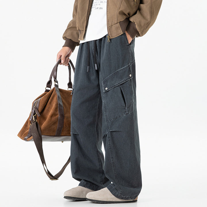 Herren Weite Utility-Cargo-Hose im Baggy‑Cut mit Tunnelzugbund und großen Klappentaschen Drune