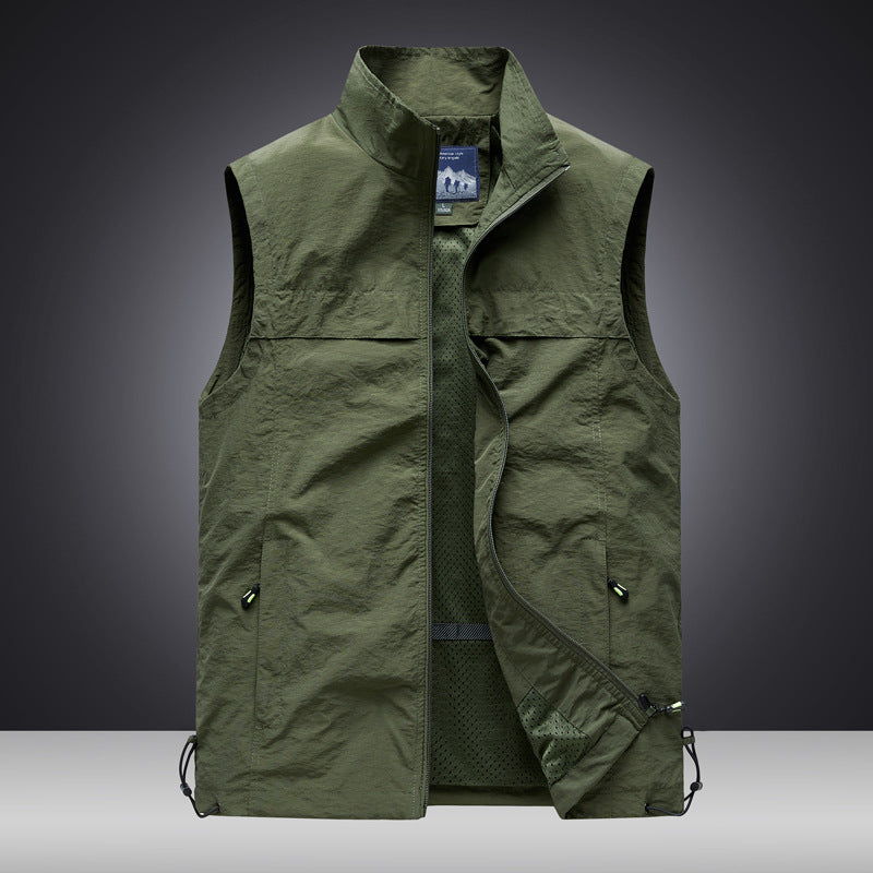 Herren Leichte wind- und wasserabweisende Utility-Weste mit Stehkragen, Mesh-Futter & verstellbarem Saum Drune