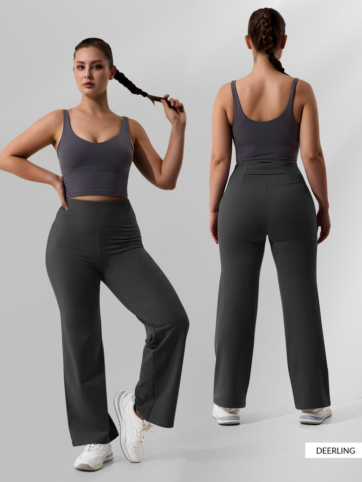 Damen High-Waist Bootcut-Yogahose mit formender Rückenpasse und weitem Bein Drune
