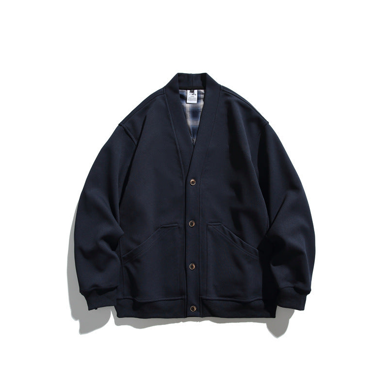 Unisex Oversize-Cardiganjacke aus schwerem French-Terry mit V-Ausschnitt und aufgesetzten Eingrifftaschen Drune