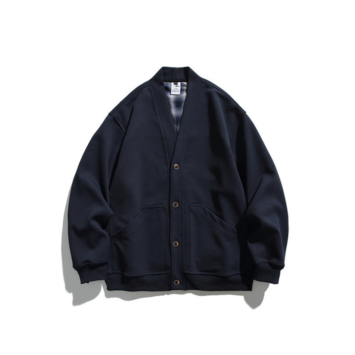 Unisex Oversize-Cardiganjacke aus schwerem French-Terry mit V-Ausschnitt und aufgesetzten Eingrifftaschen Drune