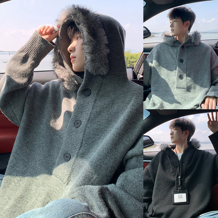 Damen Oversized Hoodie mit Kapuze und Fellrand Drune