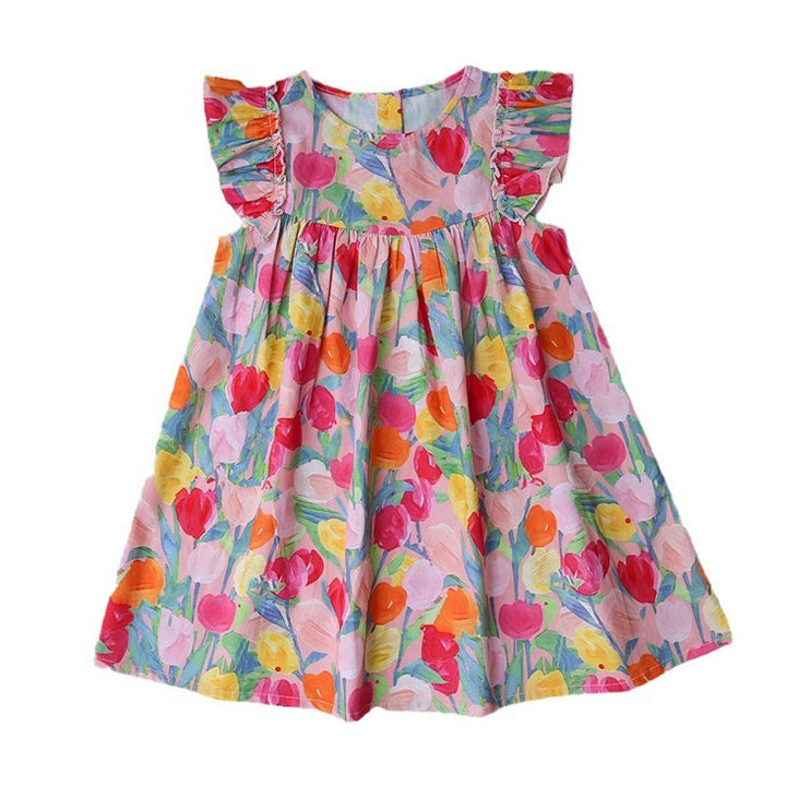 Mädchen Floral Print Rüsch A-Linie Kleid Drune